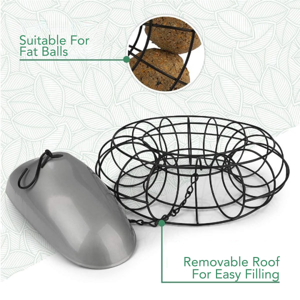 Fat Ball Feeder Silver - Metall Fat Ball Holder for fugler hengende med rustfritt stålnetting - Økologisk fuglefôring uten nett