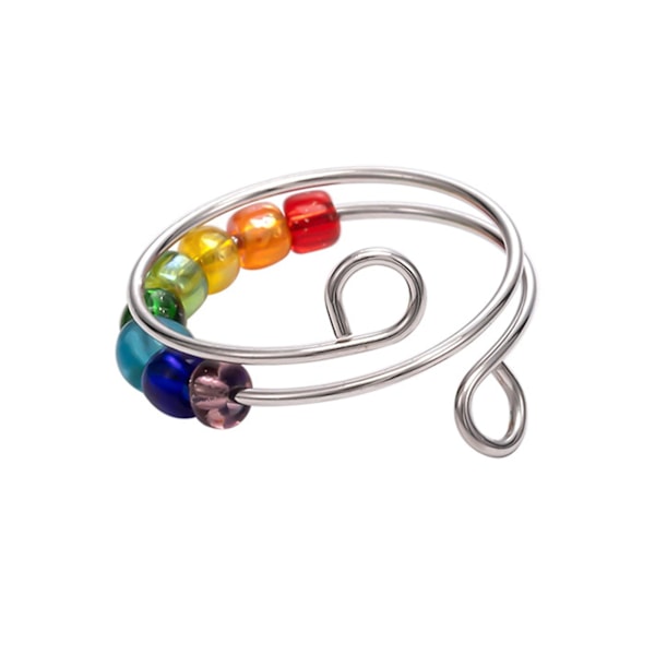 Roterbar färgglada pärlor ring stress ångest lindring öppen justerbar män kvinnor fingerring mode smycken silver