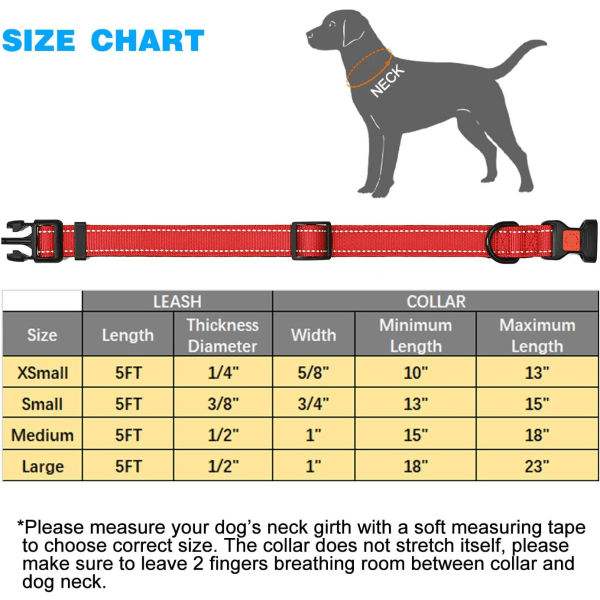 Reflekterende hundehalsbånd i nylon – mykt neoprenpolstret, reflekterende og justerbart – Hundehalsbånd for små middels store hunder (rød, M)