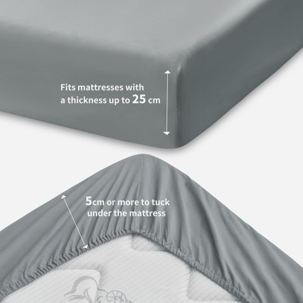 Lakan 180x200cm grått lakan - påslakan 180x200 cover, mikrofiberlakan cover 180 x 200 ljusgrå höjd upp till 25 cm