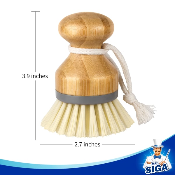 Bambus palmebørste, skrubbebørste for oppvask, gryter, panner, oppvaskbørste, koppbørste, oppvaskbørste for kjøkkenvask for rengjøring, pakke med 2
