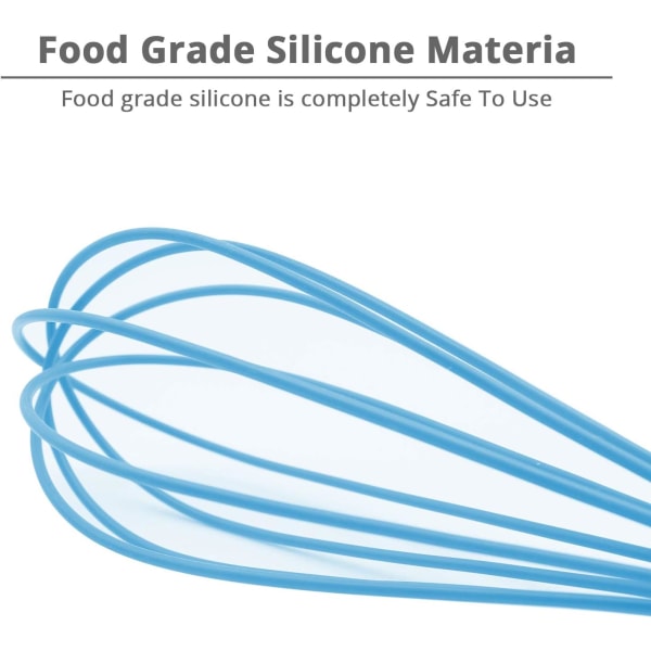 Kjøkken silikonvisp, ballong mini wirevisp, rustfritt stål og silikon non-stick belegg håndeggmikser (blå, 8 tommer)