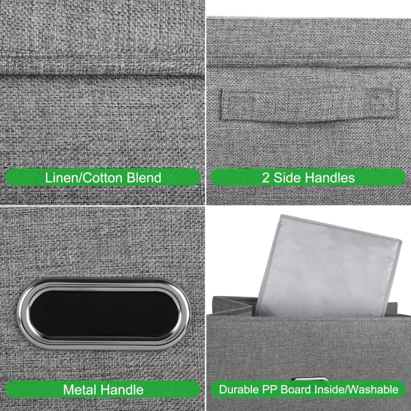 Sammenklappelige opbevaringsspande i hørstof med aftagelige låg og håndtag, vaskbare opbevaringsbokse Kurve terning med låg (grå, lille)