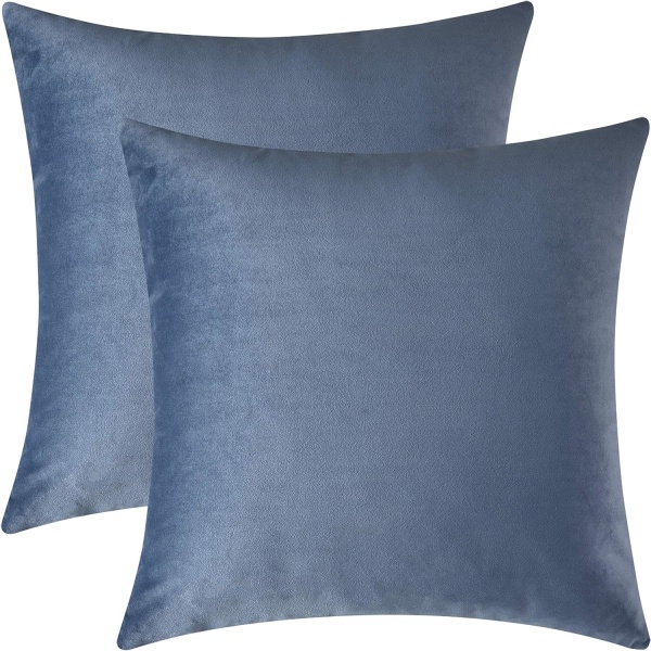 Koristeelliset tyynynpäälliset, samettiset tyynynpäälliset, kiinteät tyynynpäälliset sohvalle ja sänkyyn, teräksensininen, 16 x 16 tuumaa, 2 kpl set