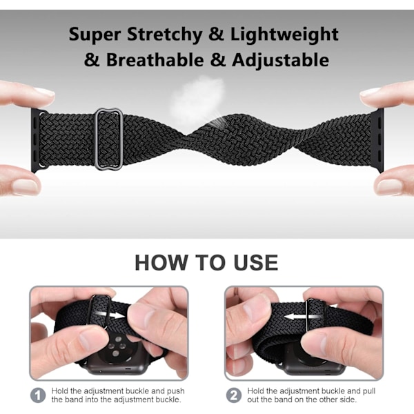 Flätat armband kompatibelt med Apple Watch-armband 38 mm 40 mm 41 mm Justerbara mjuka stretchiga elastiska armband kompatibla med iWatch Series black 38/40/41MM