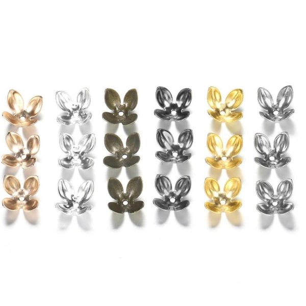 300 st 15 * 8 mm guldpläterad metall blompärlhattar Fynd Fyra blad Bulk End Cap för smyckenstillbehör DIY