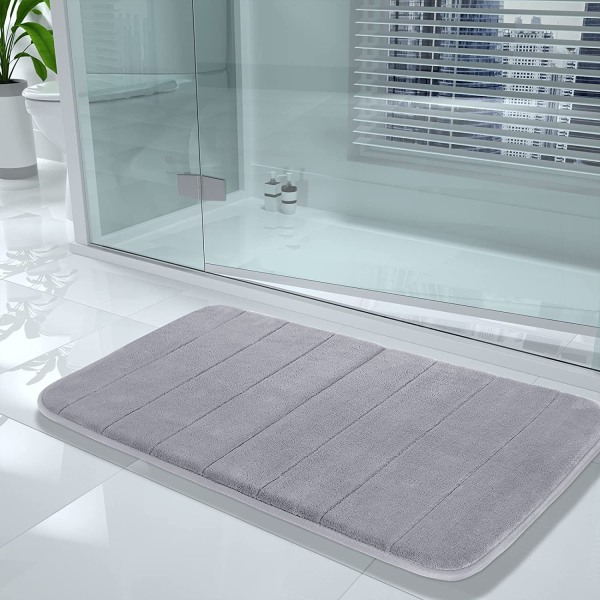 Memory Foam badematte, myk behagelig, super vannabsorberende, sklisikker, tykk, maskinvaskbar, lett å tørke, for badeteppe (grå, 80 x 50 cm)