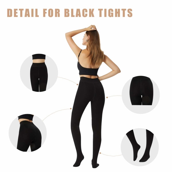 2 par svarta thermal tjocka varma fleece-tights för kvinnor (XL, 115-135 pund)