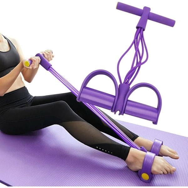 Mavebøjningstræner, mavebøjningsudstyr, full body expander til hjemmet, 6 rør, elastisk trækreb lilla purple