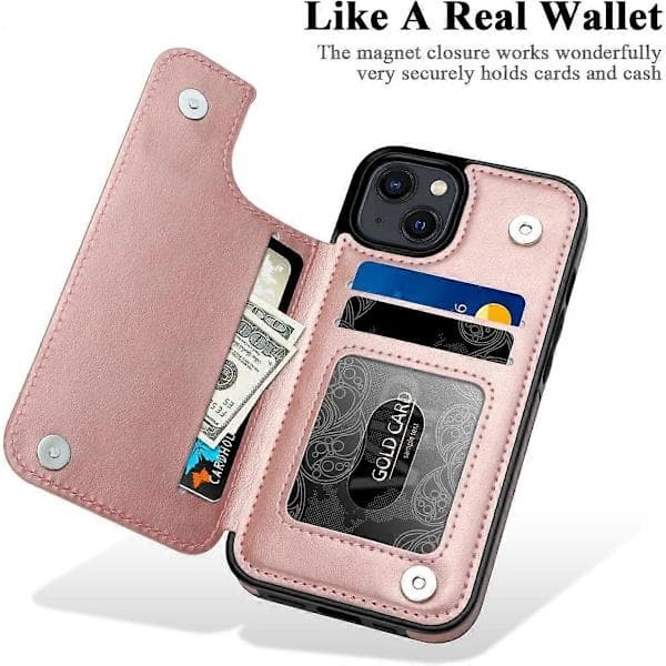 iPhone 15-deksel med kortholder, blomstret magnetisk flippdeksel til iPhone 15 lommebokdeksel for kvinner