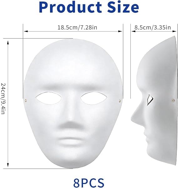 8 DIY hvite papirmasker – blanke malbare masker for cosplay og Halloween-fester (herrestil)