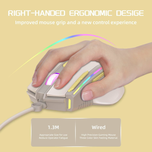M2 RGB Trådbunden Spelmus, Dator PC Spelmöss USB Esports Mus RGB Bakgrundsbelysning, Justerbar 12800 DPI, 9 Programmerbar Knapp, Ergonomisk Ultralätt yellow