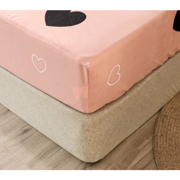 Påslakan 90x200cm barnmadrassskydd, rosa kärleksmönster för enkelsäng resårmadrass - Lämplig för madrasser upp till 25-37 cm
