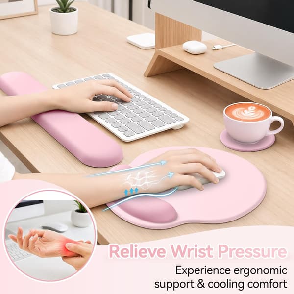 1 stk musematte med håndleddsstøtte, 2-i-1 ergonomisk musematte med håndleddsstøtte, søt skrivebordsdekor, rosa (8,66*9,65 tommer) pink