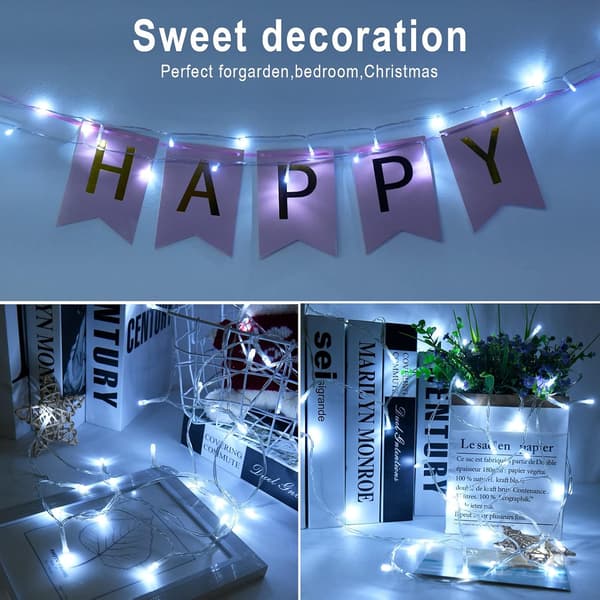 LED-lyslenke, 5M 50LEDs med timer (6 timer PÅ | 18 timer AV) er batteridrevet for rom, uteplass, Halloween, hvit 5m white