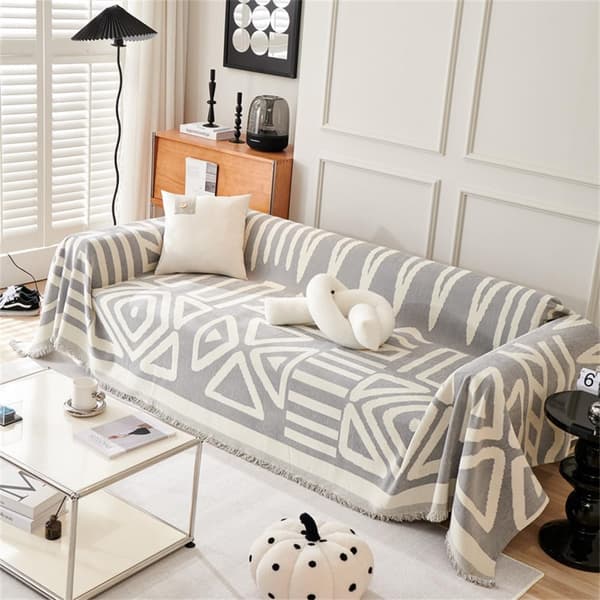 Sofföverdrag i bohemisk stil i chenille (passar för 1/2/3/4-sits och L-formade soffor), möbelskydd – grå, 180x230cm gray