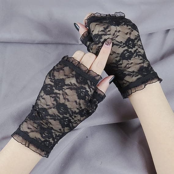 Fingerløse blondehandsker - Sorte blondehandsker til kvinder, Halloween festkostume tilbehør, 16*8.5cm