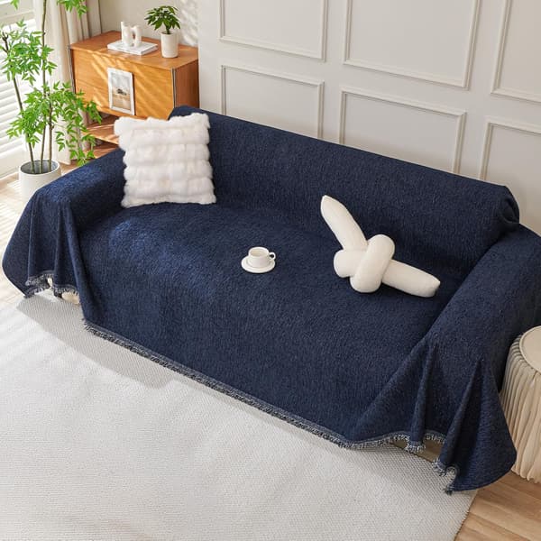 Sofatrekk 2-seter, vaskbart sofatrekk med dusk, mykt sofatrekk for hunder, pustende, universelt for alle årstider (blått, 180x260cm, 1 stk) blue