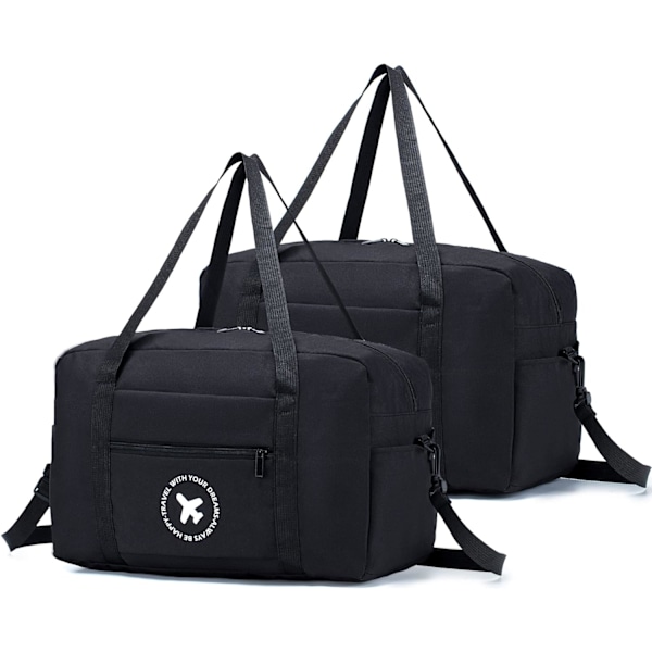 Ryanair Kabinbag 40x20x25 Reise Duffel Bag 2 Pakk Sammenleggbar Undersete Kabinbag Vanntett Weekendbag Lett Håndbagasje Bag black 2 park