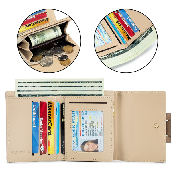 Lommebok, RFID-blokkeringslommebok for kvinner, 100 % vegansk skinn, liten damelommebok med 5 kortspor og 1 ID-vindu, rosa