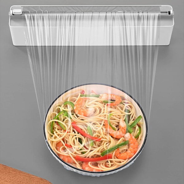 Husholdningskøkken plastfolie opbevaringskutter magnetisk vægmonteret plastfolie tin folie divider boks kutter