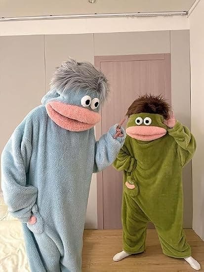 Sjove Kæmpetandede Monster Onesie Pyjamas – Overdimensioneret Plys Fleece Hætteheldragt til Søvn & Fest, MM M