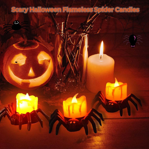 6 stk Halloween edderkopplys, Halloween-dekorasjoner, lys for gresskardekorasjoner, batteridrevet Halloween-lys til Halloween (6)
