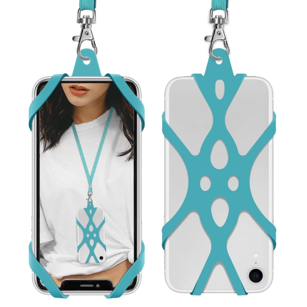 2 in 1 Cell Phone Lanyard Strap Case Holder with Detachable Neckstrap Universal 4.7-6.5 inch (Blue)