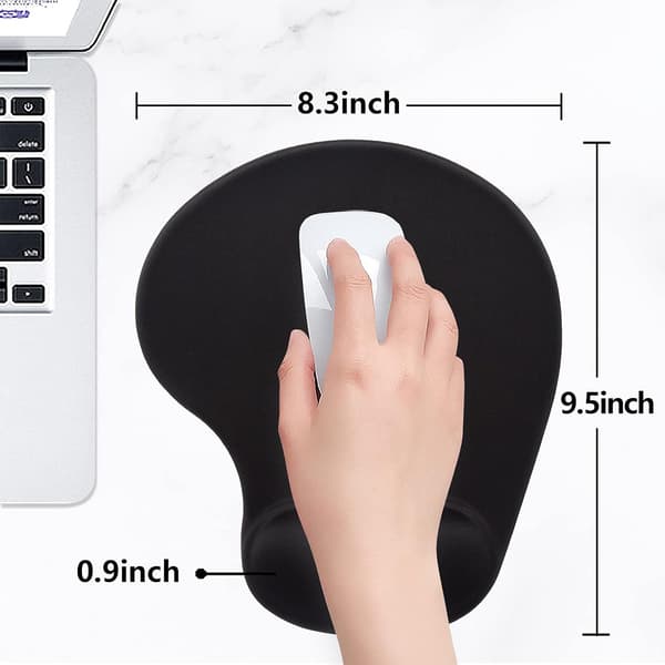 1 stk. ergonomisk musematte med håndleddsstøtte, smertelindrende musematte i minneskum for bærbar PC (255*215*30mm, svart) black