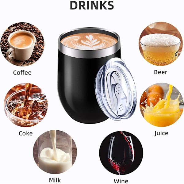 Återanvändbar kaffekopp, isolerad resekopp vakuum rostfritt stål med spillsäkert lock, perfekt för varma och kalla drycker - kaffe, te, mjölk och vin black