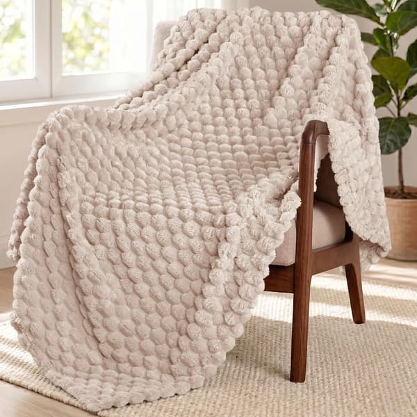 1 stk. stort 3D-fleeceteppe til sofa, 127x178 cm, supermykt lettvekts plysjteppe for voksne, kamel. Camel