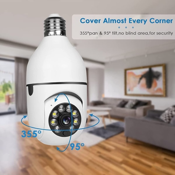 Trådløst 2,4G WiFi lyspærekamera, 360 grader E27 Bulb 1080P hjemmeovervåkingskamerasystem med menneskelig bevegelsesdeteksjon og alarm (2)