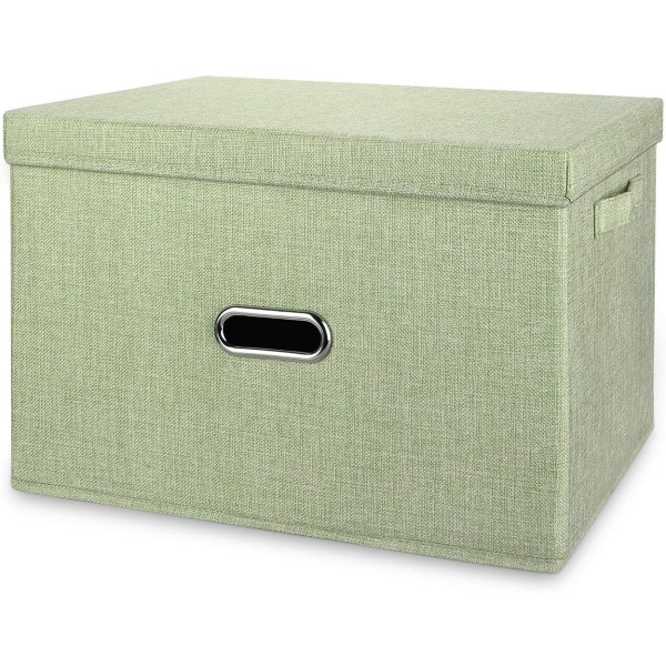 Hopfällbara förvaringskärl av linnetyg med avtagbara lock och handtag, tvättbara förvaringsboxbehållare Korgar kub med cover (grön, liten)
