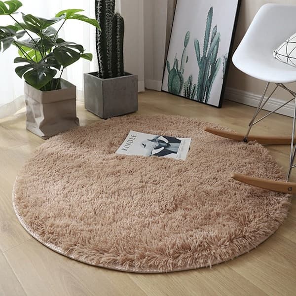 Fluffy uldtæppe stuetæppe imiteret pels rundt tæppe børn lyserød beige 40*40cm beige Beige