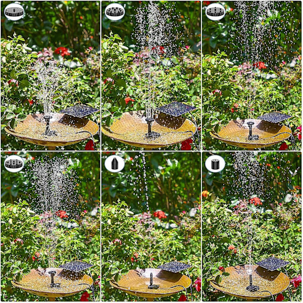 DIY Solcelledrevet Springvandspumpe, Solpanel Damdrevet Vandfunktionspumpe med 6 Dysers, DIY Solcelledrevet Dam Pumpe til Have, Fuglebad, Akvarium