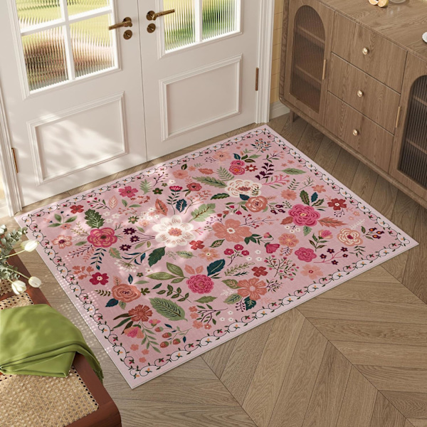 Blommig halkfri matta för entré, kök, ytterdörr, veranda, barnrum 60*90cm