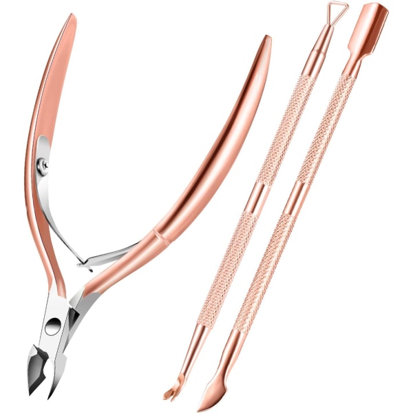 Cuticle Trimmer med Cuticle Pusher, Cuticle Remover Cutter Nipper Saks og trekant Cuticle Nail Pusher Peeler Scraper, slitesterk (rosegull)