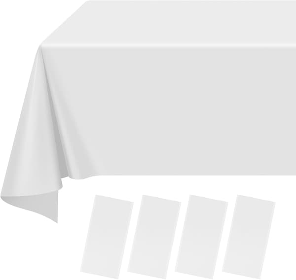 4-pack vit rektangulär duk, 108 x 54 tum engångsduk i plast, avtorkningsbar vattentät PEVA-bordsduk white
