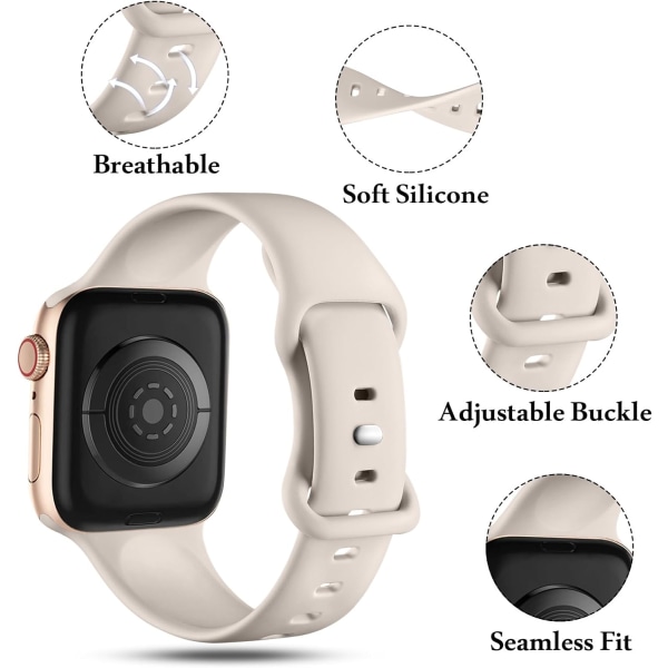 6-pack flätad Solo Loop kompatibel med Apple Watch-armband 44mm 45mm 42mm 49mm kvinnor män, justerbart nylon stretchigt elastiskt sportarmband beige 42/44/45/49MM