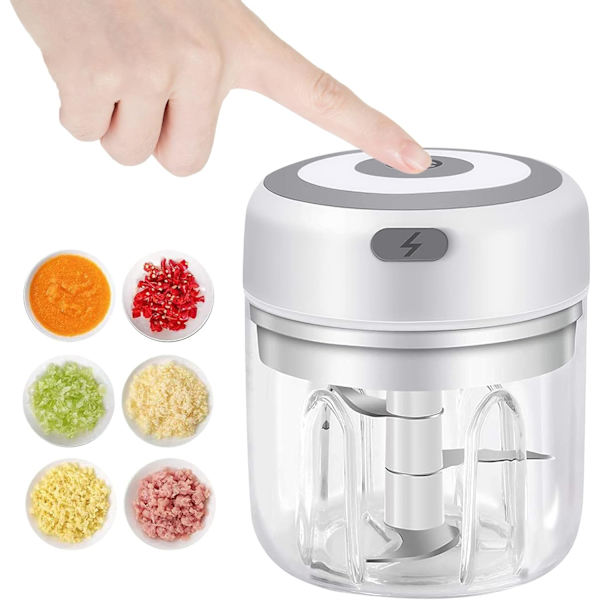 Elektrisk hvidløgshakker, 250 ml grøntsagshakker, løghakker, bærbar lille foodprocessor - 250 ml hvid