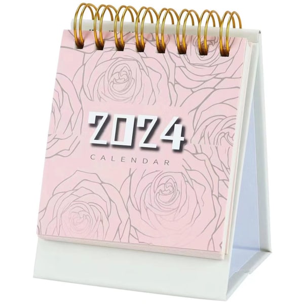 Mini skrivbordskalender juni 2023 till december 2024, liten söt skrivbordskalender med söt design, perfekt för kontorsskola (rosa)