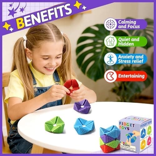 4 stk. sensoriske drejeterninger fidget-legetøj, lydløst fidget-legetøj til børn og voksne Purple, Blue, Green, Red