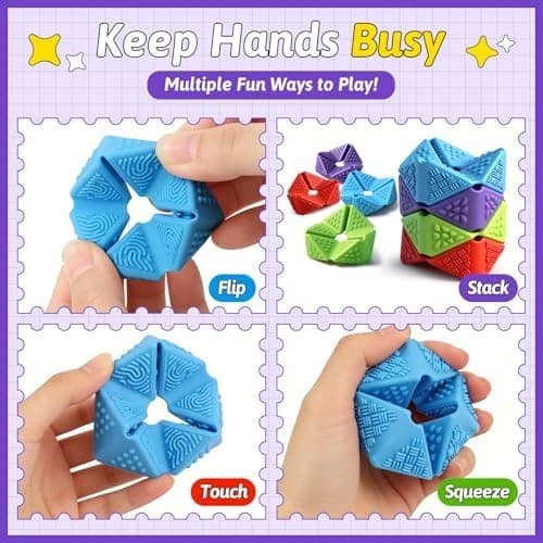 4 stk. sensoriske drejeterninger fidget-legetøj, lydløst fidget-legetøj til børn og voksne Purple, Blue, Green, Red