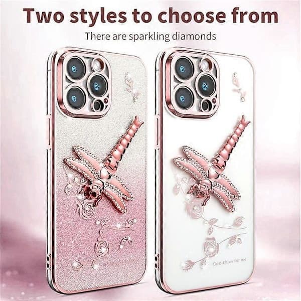 Etui til iPhone 15 Pro Sommerfuglestativ TPU Blomster Glitter Mobiltelefonetui
