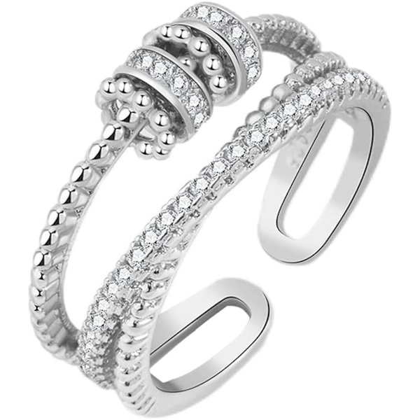 Threanic Triple-Spin Ring Selvstimulerende Anti-Angst Ring til Min Datter Feelief Zirconica Triple Fidget Ring Justerbar Åben Spinner Ring