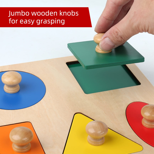 Montessori träpusselbrädeknopp Träpussel Geometrisk formpussel Tidig utbildningsmaterial Sensorisk leksak (5 geometriska former)