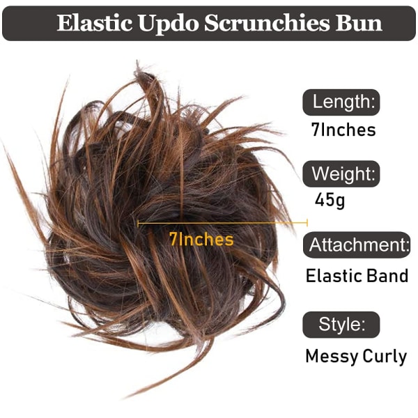 Messy Bull Hairpiece Hair Extension Hästsvans med elastiskt gummiband Updo Hästsvans Hairpiece Syntetiskt hårförlängning (mörkbrunt & ljust auburn)