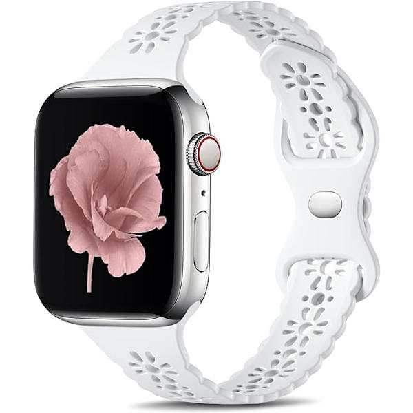 Spetsband kompatibelt med Apple Watch-rem 38mm 40mm 41mm 42mm 44mm 45mm, mjukt silikon ihåligt elegant andningsbart band för iWatch Series SE white 38/40/41MM