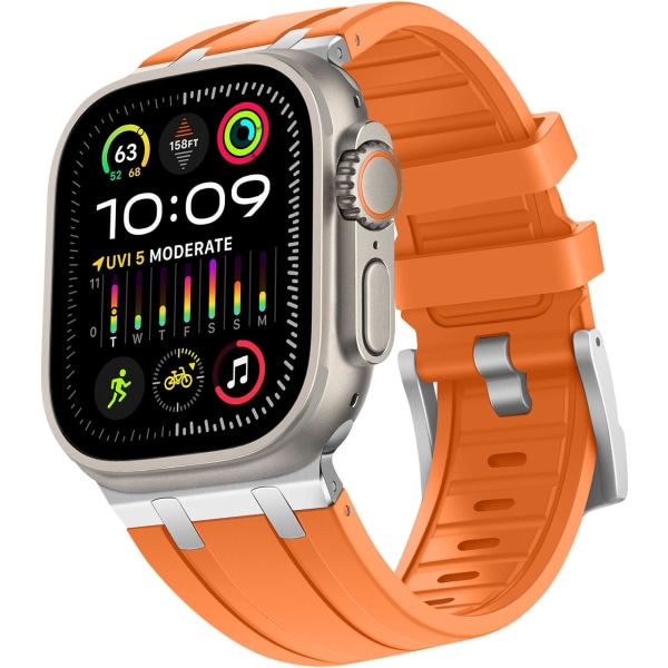 Kompatibel med Apple Watch Ultra Rem 38mm 40mm 41mm, Flytende Silikonbånd med Rustfritt Stål Adapter Remmer Designet for Apple Watch orange 38/40/41MM