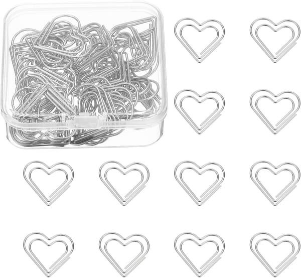 50 stk hjerteformede binders, søte små binders i metall, sølv silver